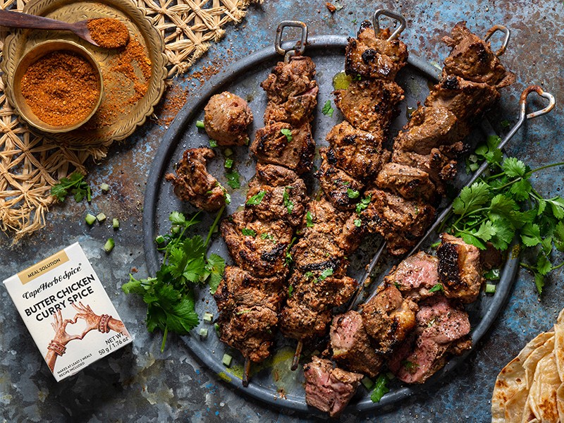 CURRIED LAMB KEBABS WITH RAITA